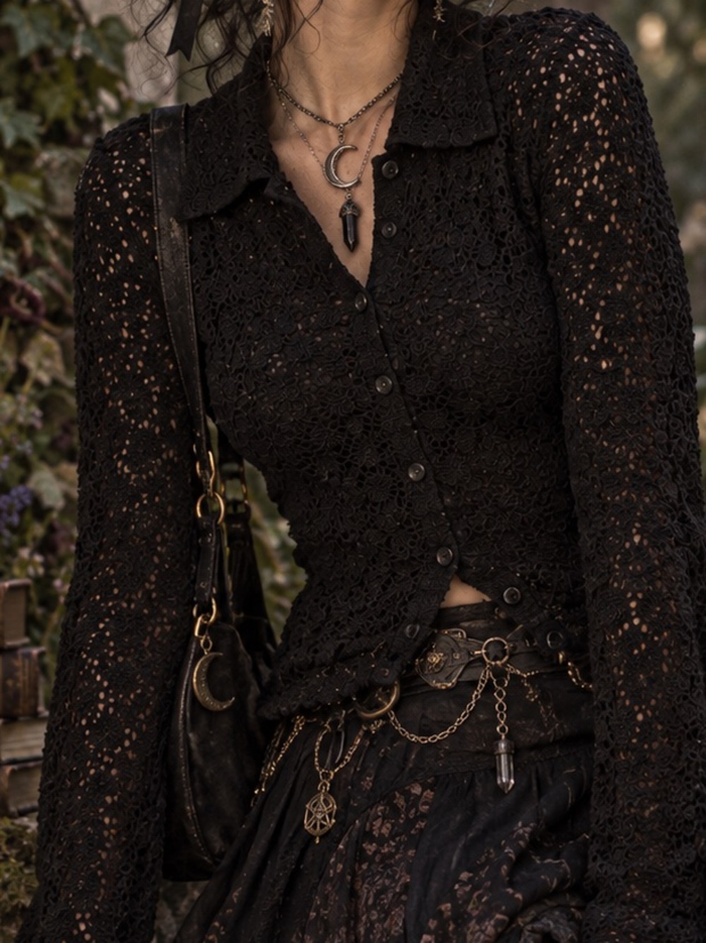 Vintage The Limited Made in Italy Black Crochet Button Down Whimsigoth Y2K S